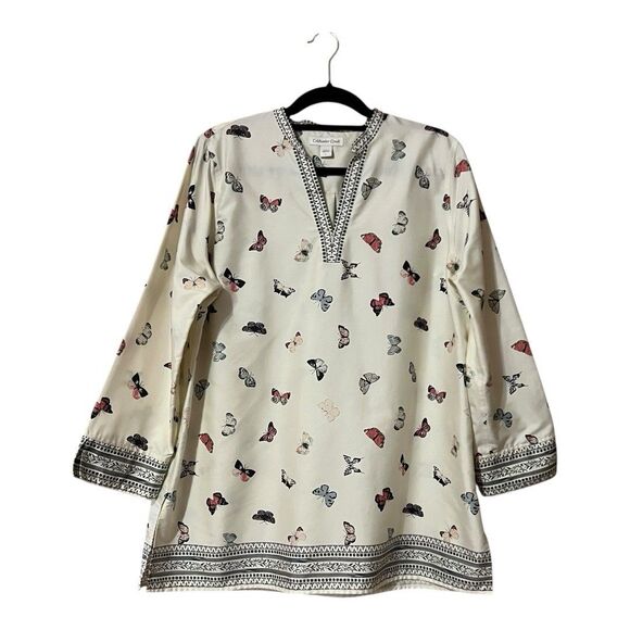 Coldwater Creek Womens Size Large Butterfly Print Cotton Tunic Top Blouse - Picture 1 of 5